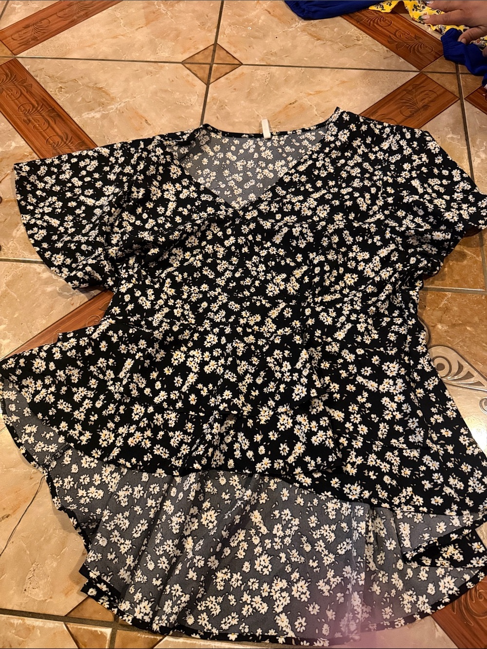 Floral V-Neck Ruffle Women's Top in Black